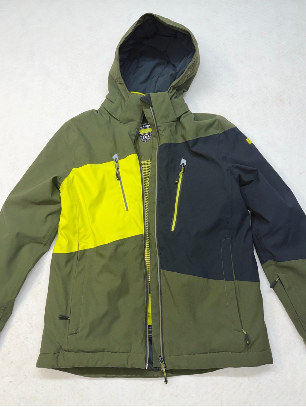 Boy’s Killtec KSW 174 Insulated Jacket- Size Large in Black, Olive & Neon Yellow